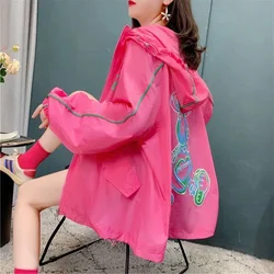 Summer Long Sleeve Hooded Jacket Women Sweatshirt Outdoor Sun Protection Korean Fashion Thin Tops Loose Casual Coat