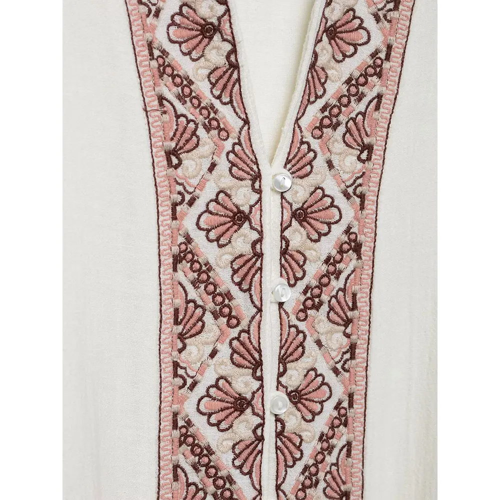 Willshela, camisa bordada de lino y algodón blanco a la moda para mujer, cuello en V, manga larga, blusa informal Vintage elegante para mujer