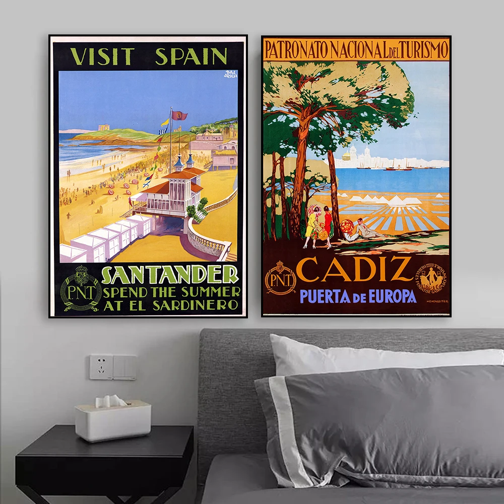 Vintage Santander Travel Poster Spanish Travel Canvas Painting Art Cadiz Vintage Railway Prints Home Living Room Decoration