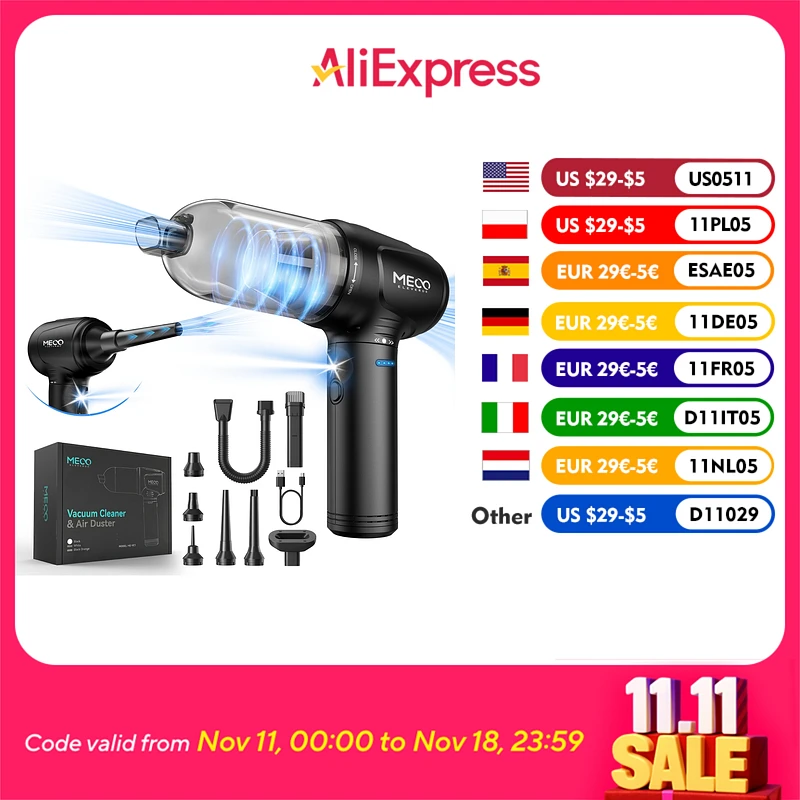 

MECO ELEVERDE 4 в 1, пылесос сжатого воздуха, 110000 об/мин, электрический воздуходувка, 16000 PA, очиститель клавиатуры со светодиодной подсветкой для ПК, компьютера