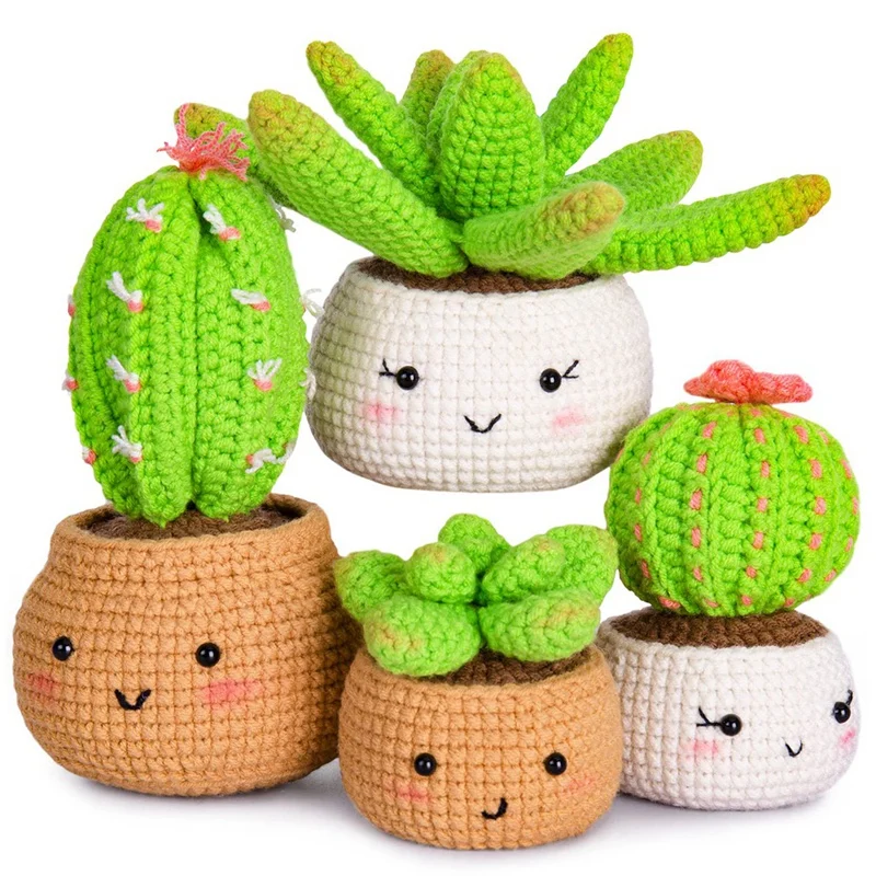 Kit de ganchillo para principiantes, aprender a Crochet, como se muestra, acrílico, colección de plantas, Cactus, maceta Ornamental para adultos y niños, paquete de 4