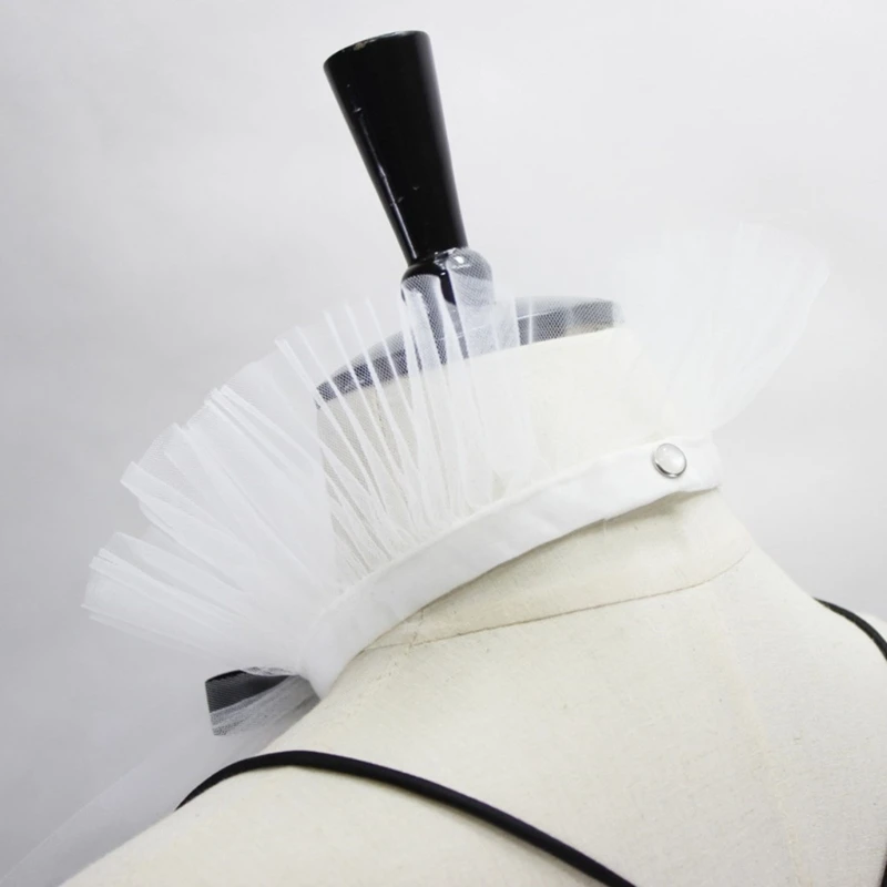 Vintage damskie kołnierzyki żabotem na szyi wiktoriański szyfonowy kołnierzyk falbanką kryształkiem