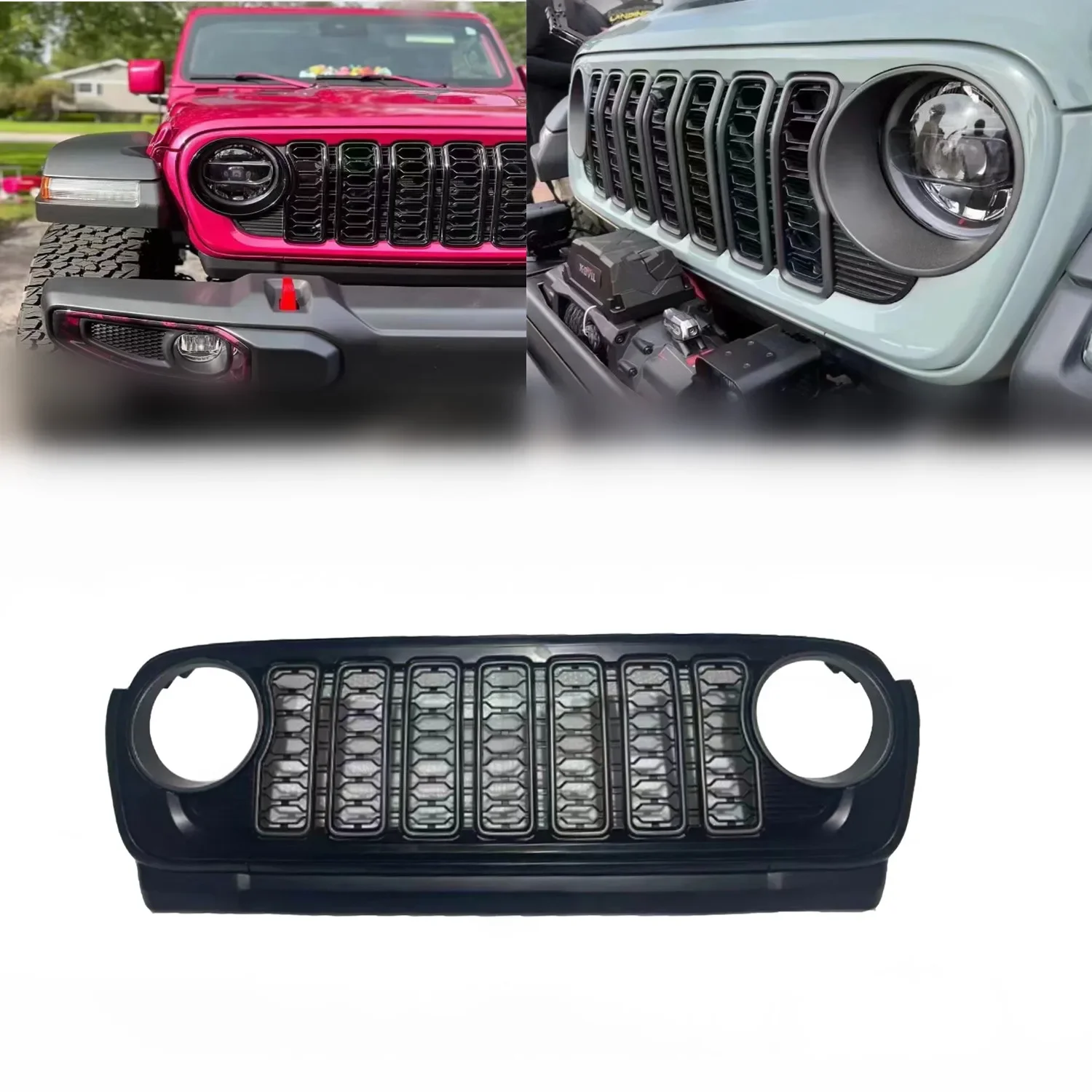 

Front Grill Black ABS 2024 New Grille For Jeep For Wrangler JL 2018++ LantSun JL1300