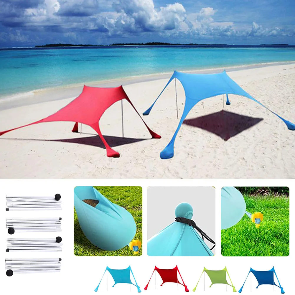 

Family Beach Tent Sun Shade Tent with Poles Sandbag Sun Shelter Canopy UV 50+ for Family Beach Camping Fishing Backyard Picnics