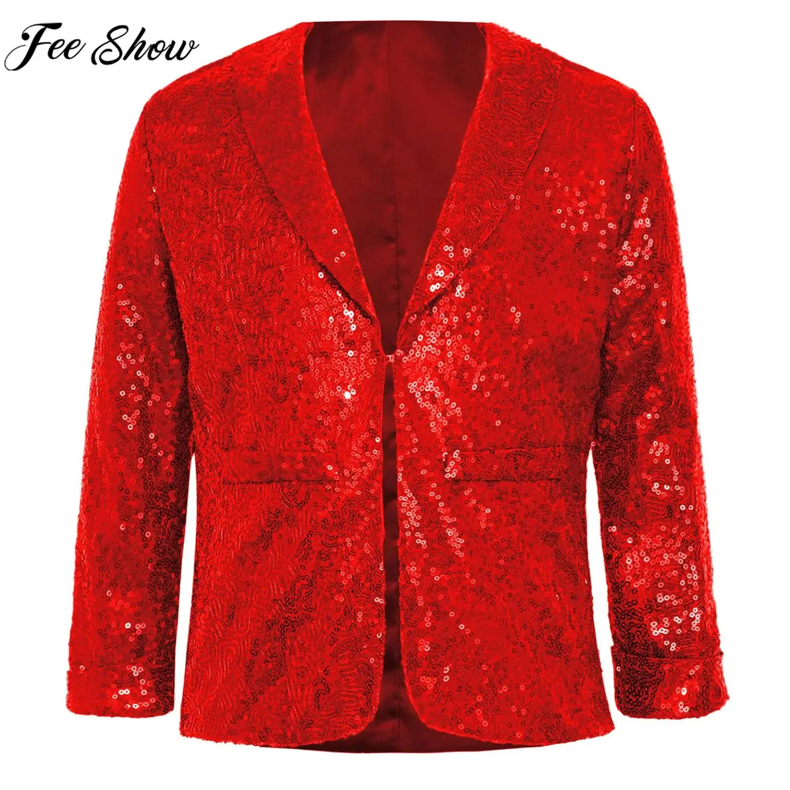 6-16Y Kids Christmas Long Sleeve Shiny Sequin Lapel Blazer Jacket Latin Jazz Disco Dance Coat Xmas Santa Helper Cosplay Costume