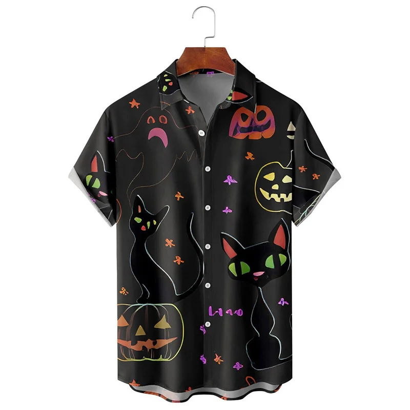 Halloween party clothing mens holiday short sleeved shirt summer casual street shirt 2023 new mens outdoor horror Harajuku shirt