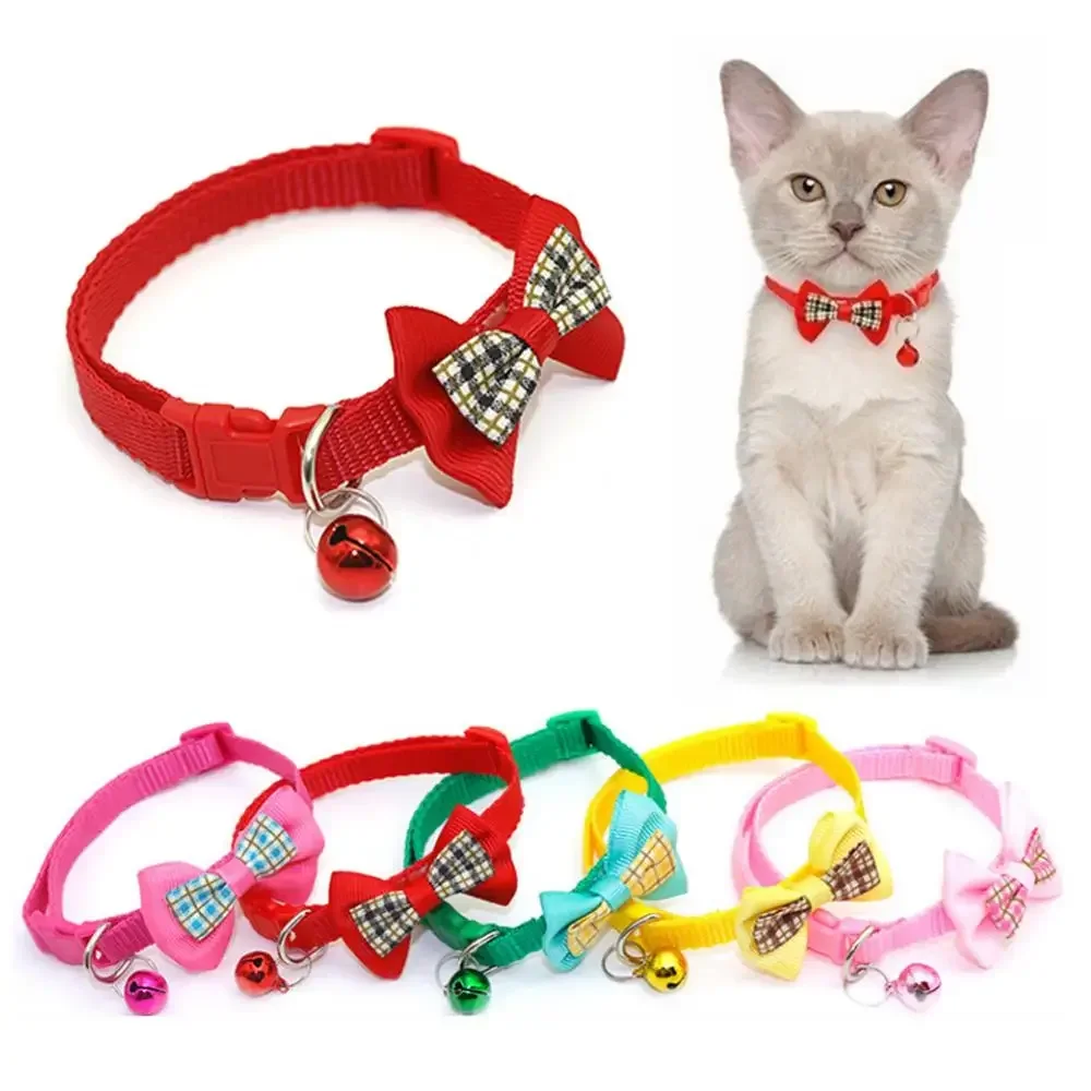 

Adjustable Pets Cat Dog Collars Cute Bow Tie With Bell Pendant Necklace Fashion Necktie Safety Buckle Pet Clothing Accessoreis