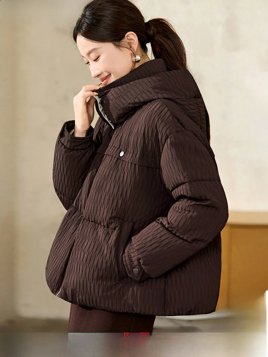 

Mo Han Mei Flora Texture Fabric Jaet Hooded Women's Loose Fit Cotton Coat Easy to Match Winter New Sle Zipper Closure
