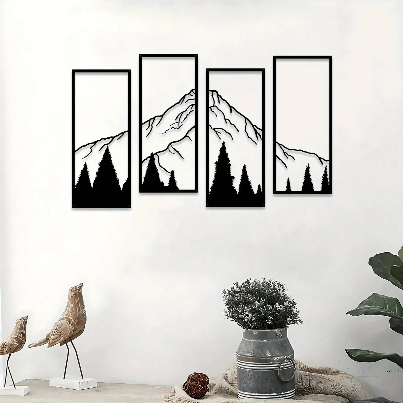 1pc Square Sculpture for Office, Home, Living Room, Bedroom - Unique Wall Art 4pcs/Set Minimalist Metal Mountain Wall Decor