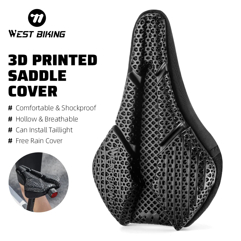 

WEST BIKING 3D Printed Saddle Cover Men Women Anti Slip Shockproof Bike Seats Cover Comfortable Breathable Cushion Cycling Cover