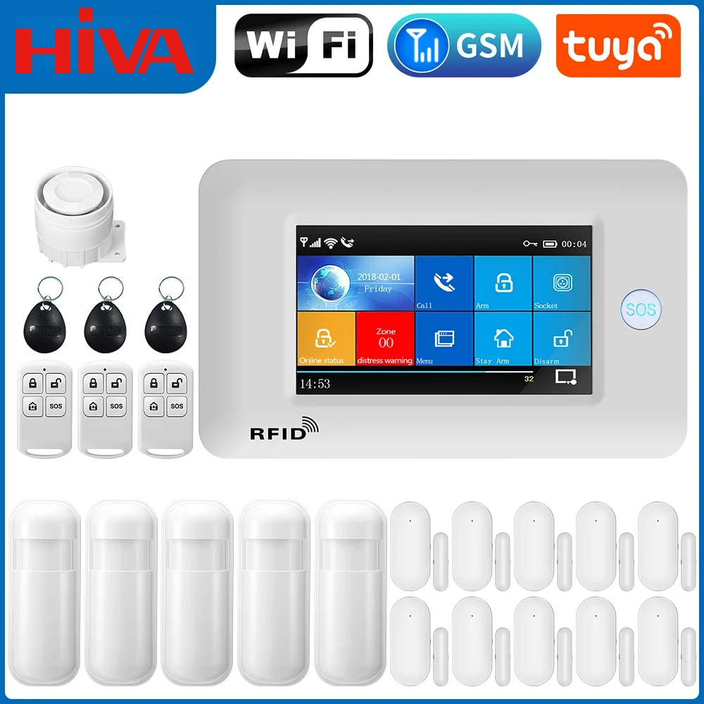 Wireless WIFI GSM Burglar Home Security Alarm System With Door Motion Sensor And IP Carema TUYA App Compatible With Alexa Google