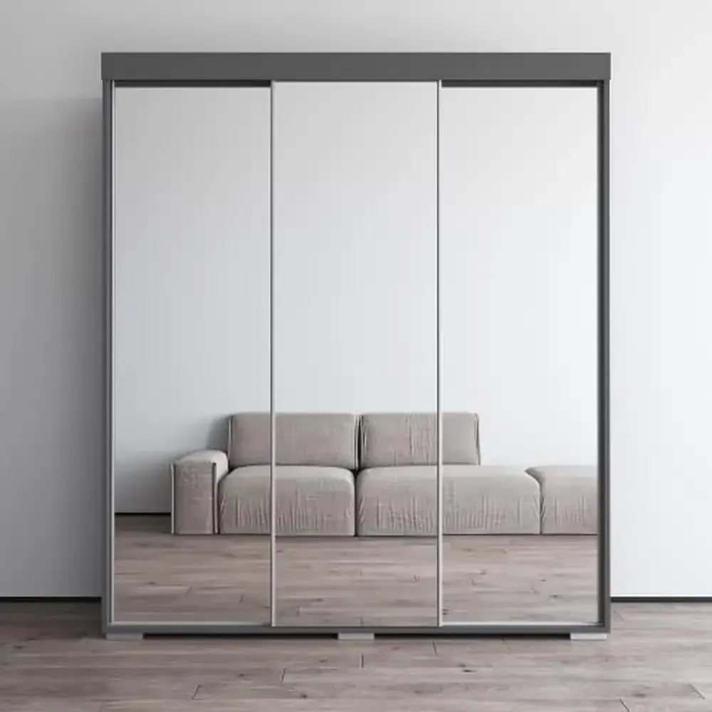 Modern 3-Door Armoire with Glass Fronts European Design Matte Grey 71