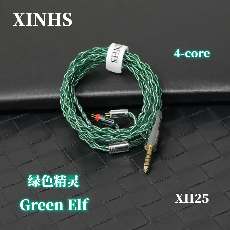 XINHS XH25 Green Elf Green 4-pole High Purity Silver Plated Single Crystal Copper HIFI Headphone Upgrade Cable QDC/IE900