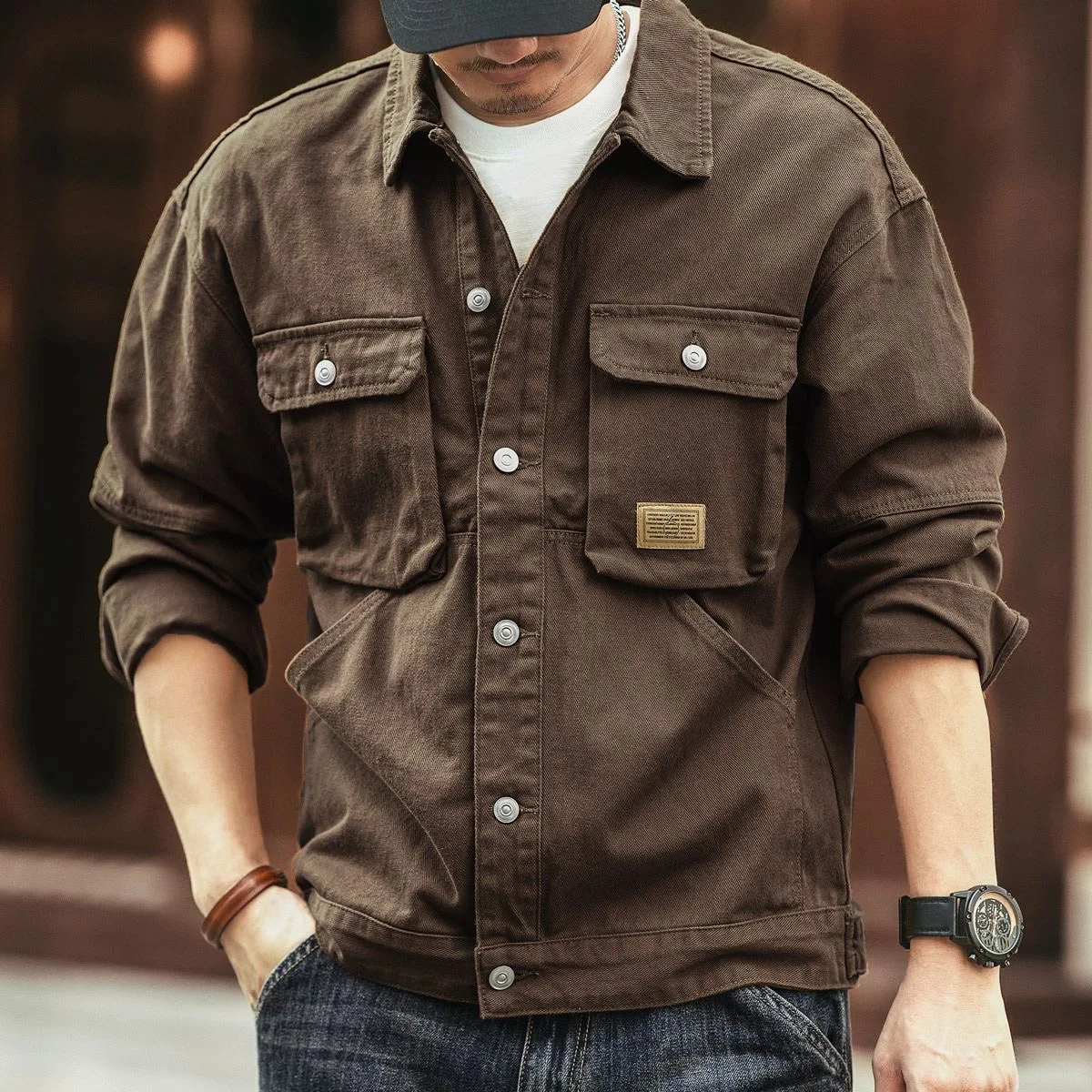 2024 Spring and Autumn Fashion Trend Solid Color Cargo Jacket Men\'s Casual Loose Comfortable High Quality Plus-Size Denim Coat