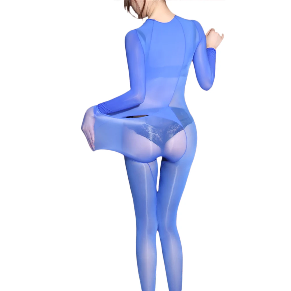 مثير المرأة تأثيري خادمة الجوارب النفط لامعة لامعة ارتداءها 5D رقيقة حريري بذلة الظهر وضع على تشكيل يوتار لون الحلوى