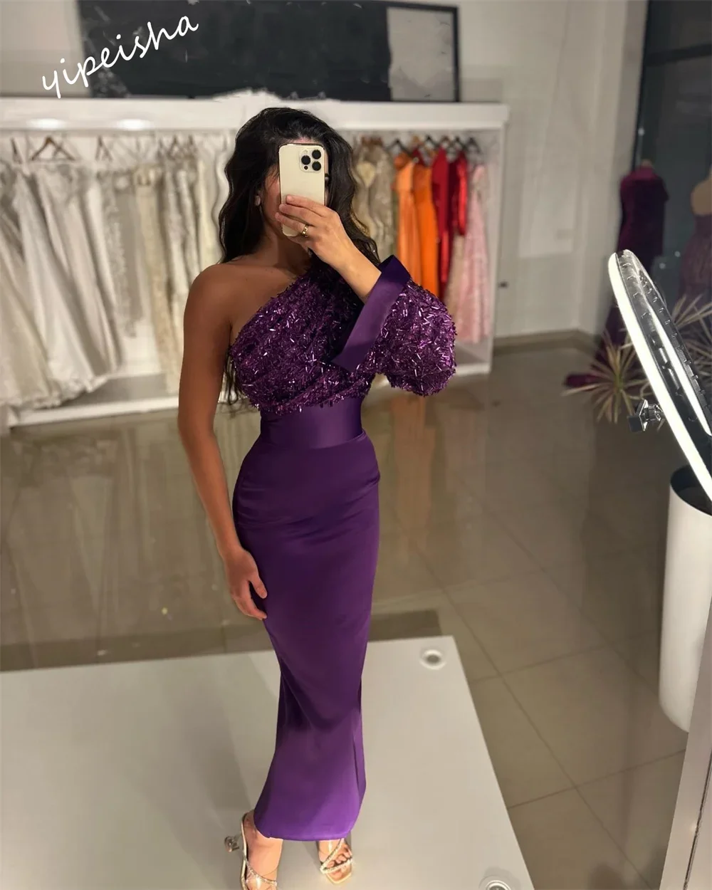 Yipeisha Prom Dress squisita guaina Anke lunghezza abiti da sera strass che abbraccia abiti personalizzati in raso