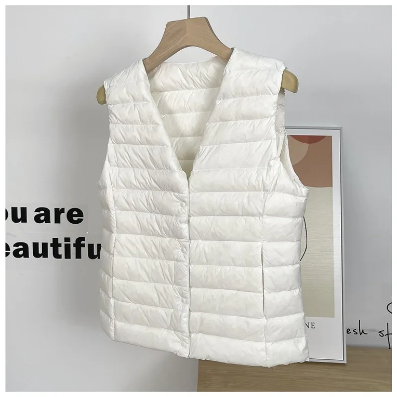 Women's Clothing Lightweight Down Jacket Warm Vest Collarless White Duck Down Thin Round Neck Innerwear Short Tank Top