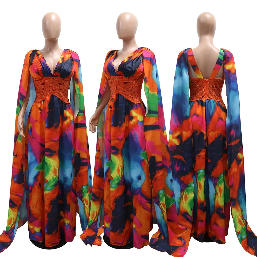 Dashiki Afrikaanse Feestavondjurken voor Vrouwen Herfst Elegante Afrikaanse Mouwloze V-hals Afdrukken Lange Maxi Jurk Toga Outfits