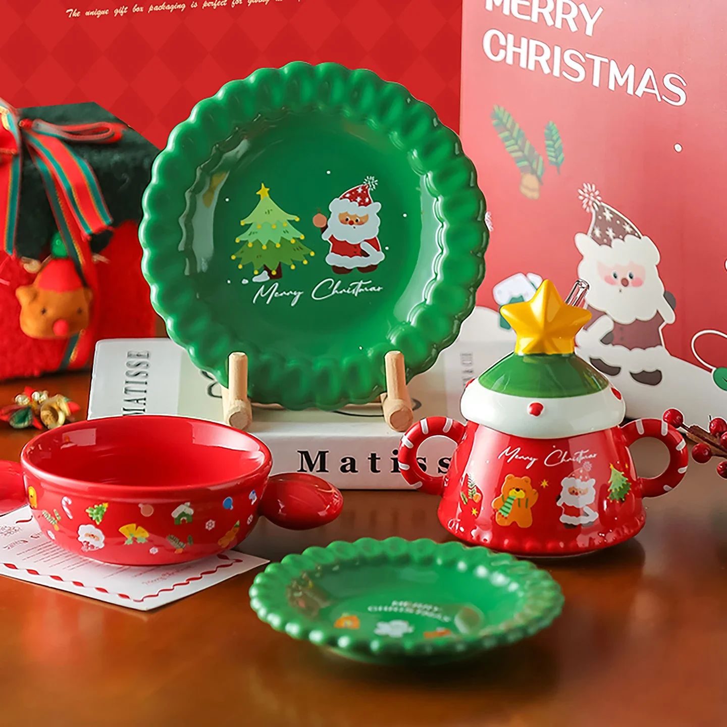Christmas Dinnerware Set for One Cute Ceramic Bowl & Plate Gift Box for Women, Birthday & Holiday Gift for Her, Best Friend Gift