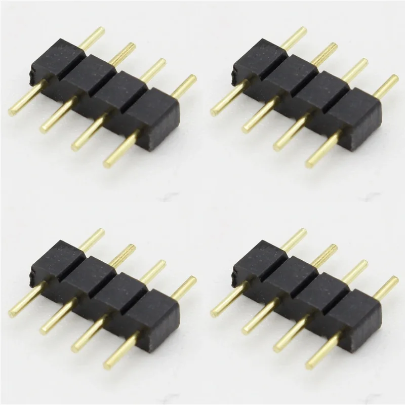 10pcs/lot black 4 Pin RGB Connector Adapter pin needle male type double 4pin,For RGB 5050 3528 LED Strip DIY lights insert