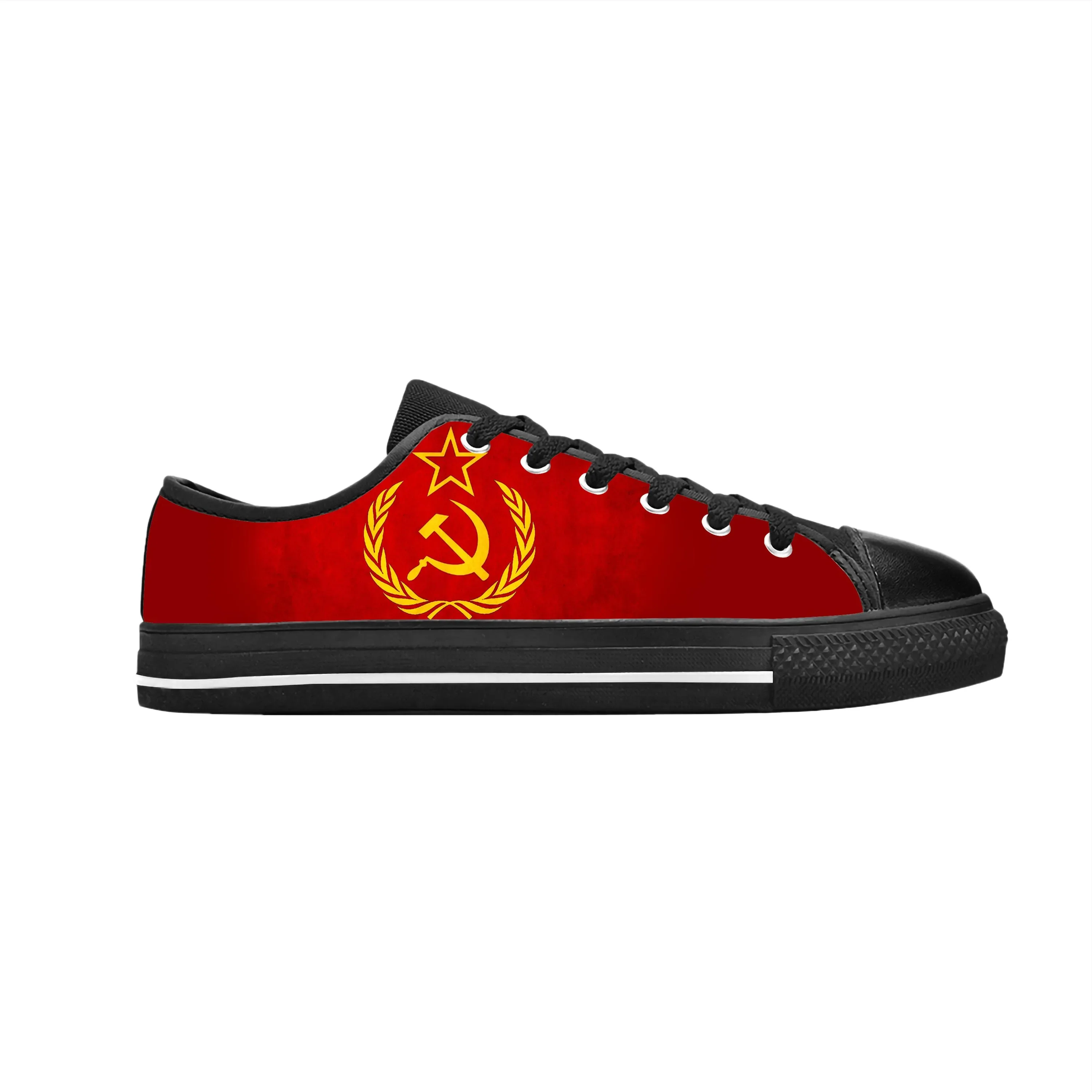 Soviet Union CCCP USSR Flag Russia Hammer Sickle Casual Cloth Shoes Low Top Comfortable Breathable 3D Print Men Women Sneakers