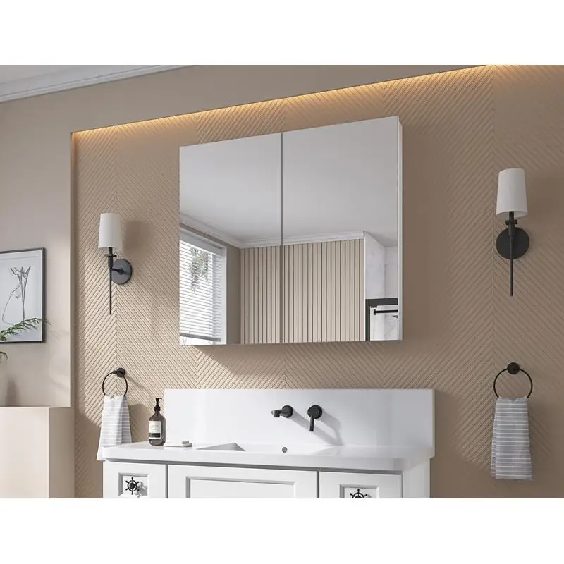 

40"W x 36"H Frameless Beveled Edge Surface Mount Mirror Medicine Cabinet for Bathroom
