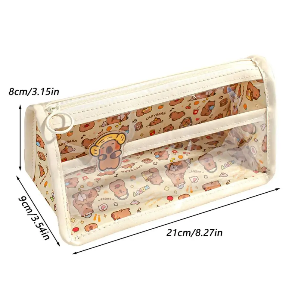 Large Capacity Capybara Pen Bag Triangle Base PVC Pencil Case Waterproof Transparent Stationery Bag Gift
