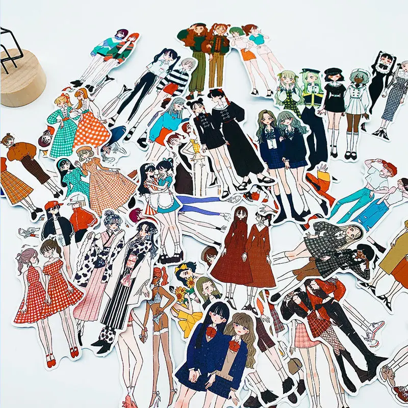 50PCS INS wind girl character stickers Fashion wear lady sisters Hand account material handbook sticker album DIY