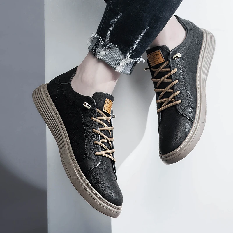 Lace Up Flat Sneakers Luxury Shoes for Men Big Size: 36-47 Italian Brand Black Genuine Leather Oxford Casual
