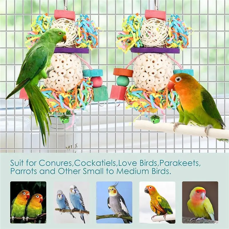 A45I Bird Toys Conure Toys Hanging Natural Soft Sola Ball Beak Chew Shred Forage Toys for Parrots,Cockatiel,Conure 2Pcs