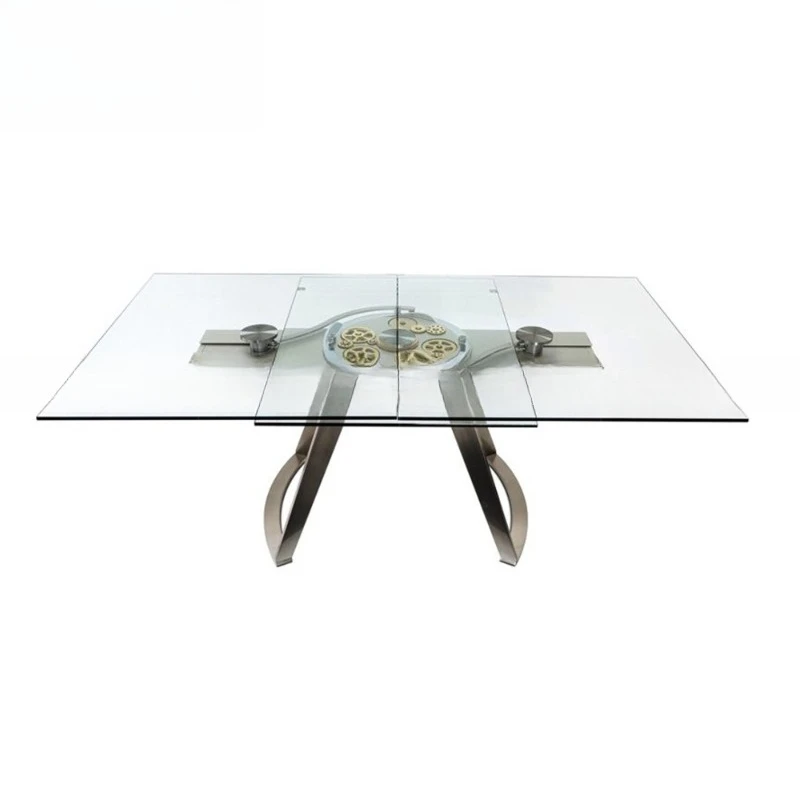 

Light luxury glass mechanical dining table retractable high-end art teeth home furniture