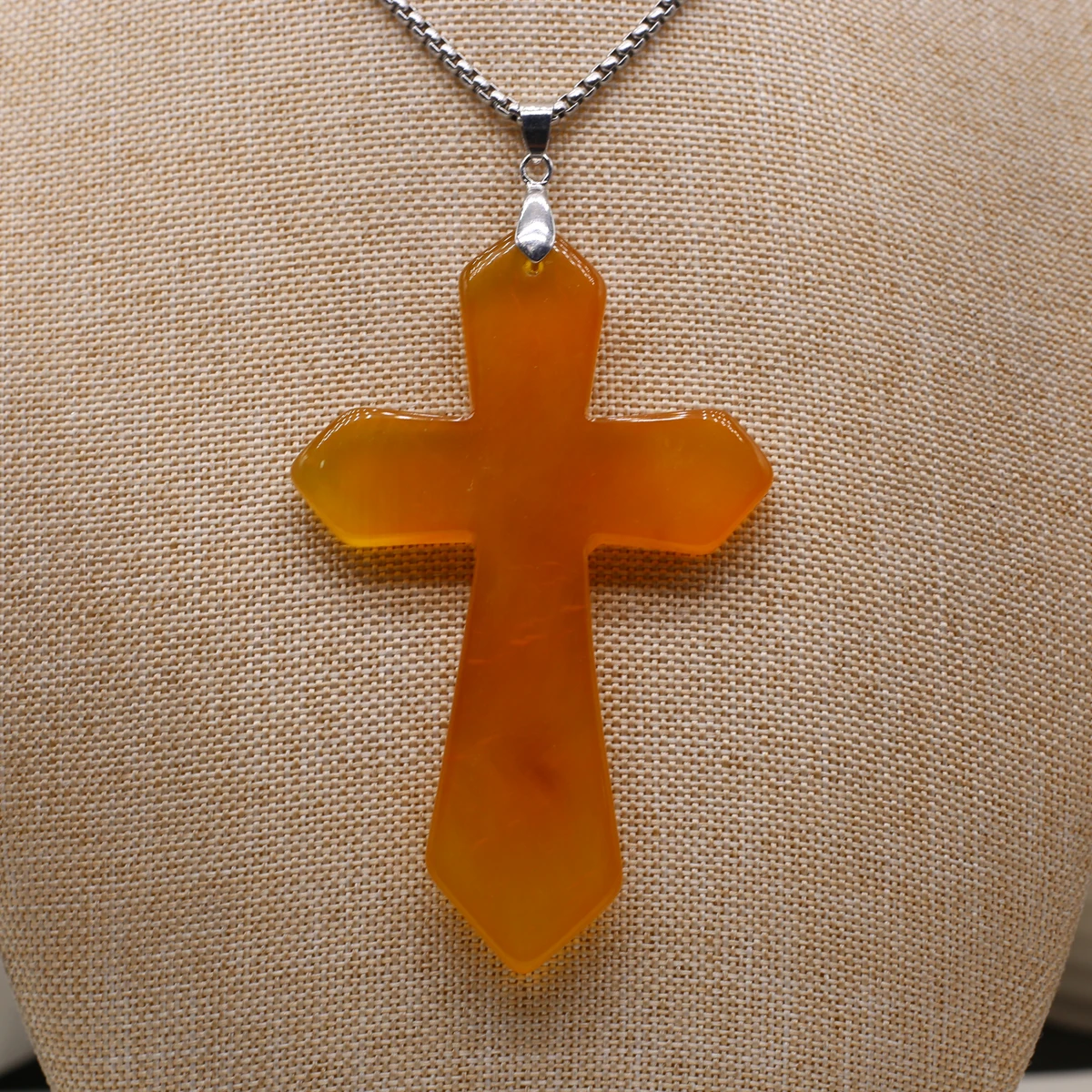 Natural Semi Precious Stones Agate Cross Pendant Religious Belief Necklace Jewelry Accessories Religious Gifts for Men Women