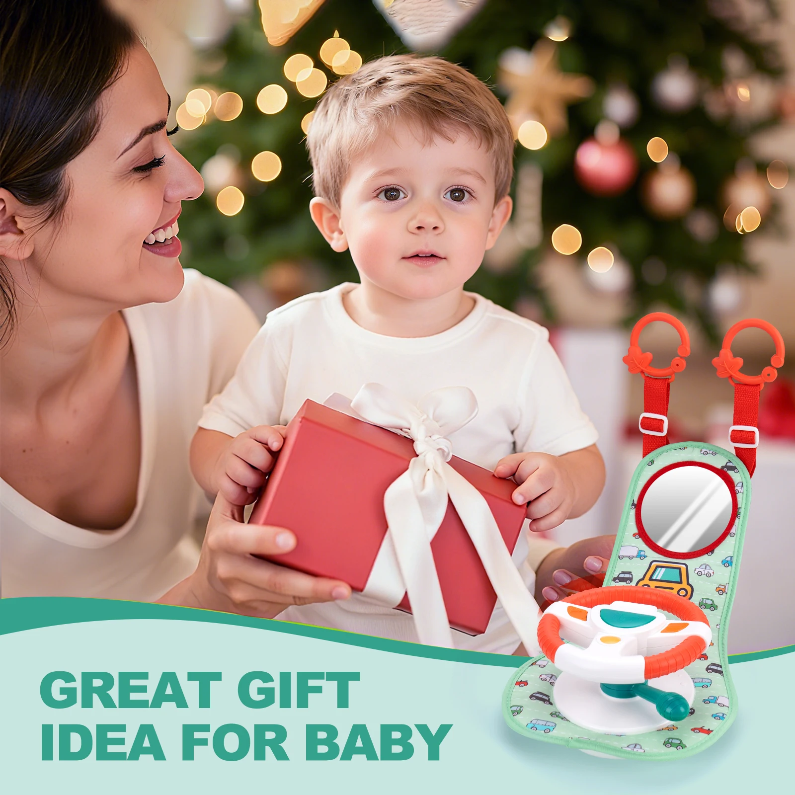 Baby Car Eletric Steering Wheel Toy with Music Baby Seat Copilot Toys Simulate Driving Car Hanging Toys for Todder 0-12M Gifts