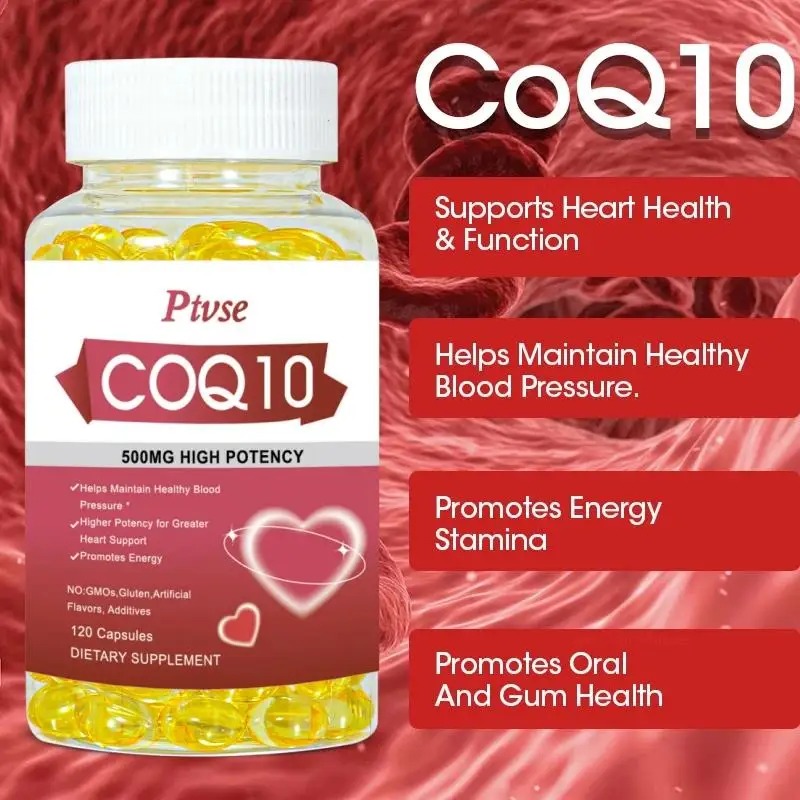 Ptvse CoQ10 500mg- 3x Absorption | 30/60/120 Softgels | Coenzyme Q-10 | Non-GMO, Gluten Free Vegan | Dietery Vitamins Suppelment