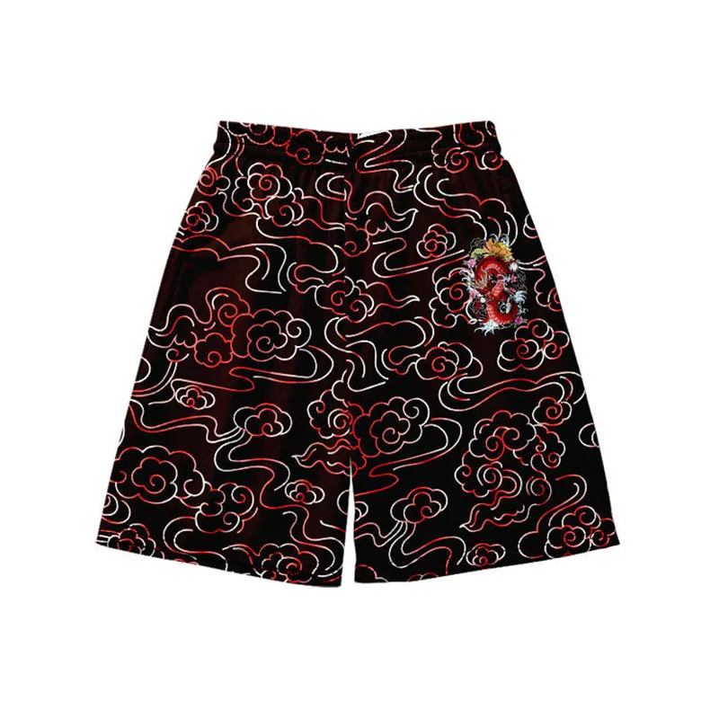 Large Size 5XL 6XL Beach Shorts Chinese Dragon Print Men Women Elastic Waist Black Shorts Men Clothing