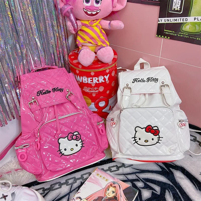 Sanrio Hello Kitty Y2K Spicy Girl PU Gothic Backpack Japanese Fashion Harajuku Large Capacity School Bag Female Cute Travel Bags