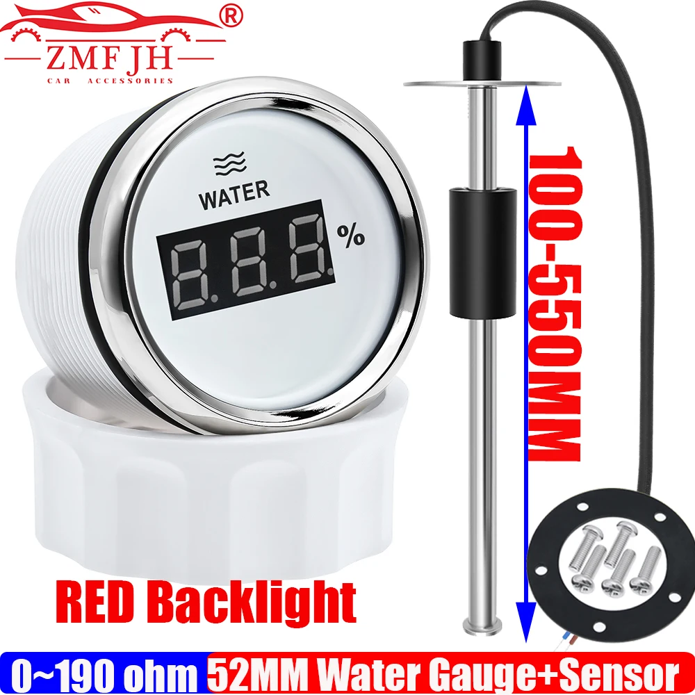 

ZMFJH Universal Digital 52MM Water Level Gauge+Water Level Sensor 0-190ohm Water Meter Indicator Red Light For Car Boat Yacht