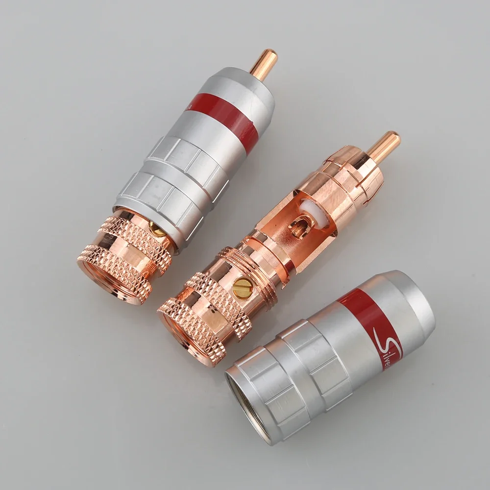 4pcs VR002 Red Copper Plated RCA Plug Audio/Video Cable Adapters Solders for Enhanced Signal Transmission