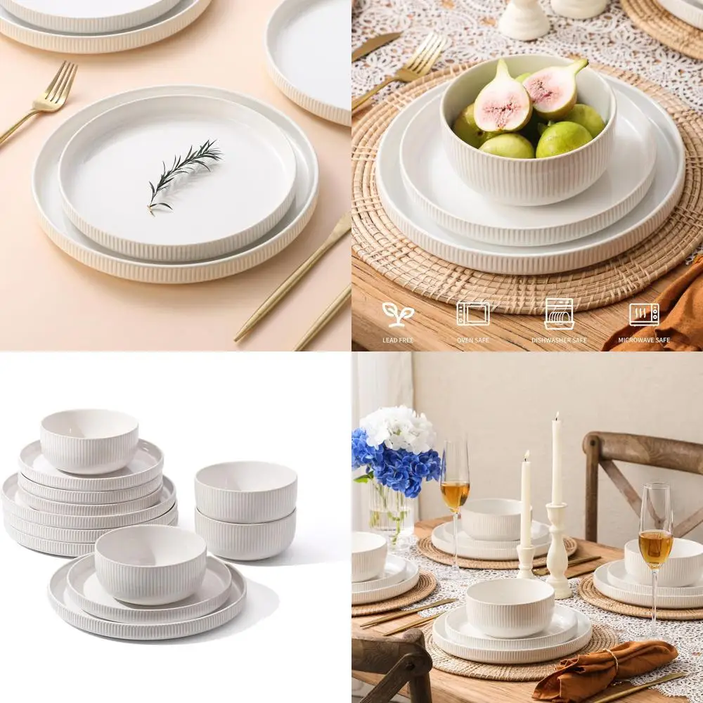 

12-Piece Stoneware Dinnerware Set with Reactive Glaze, Scratch-Resistant, Dishwasher and Microwave Safe, Service for 4