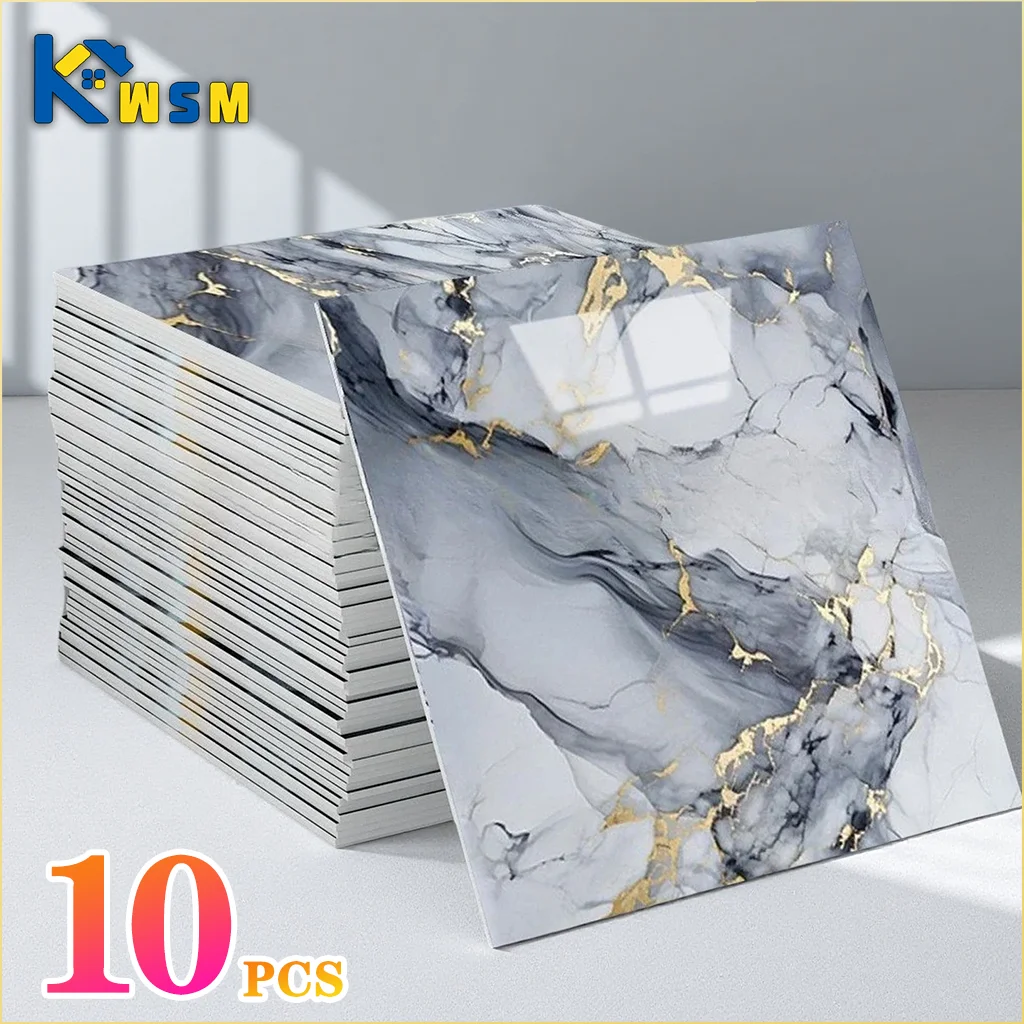 10PCS Waterproof 3D Ceramic Tile Sticker Imitation Marble Self Adhesive Wall Floor Sheet for Home Renovation Decoration Use
