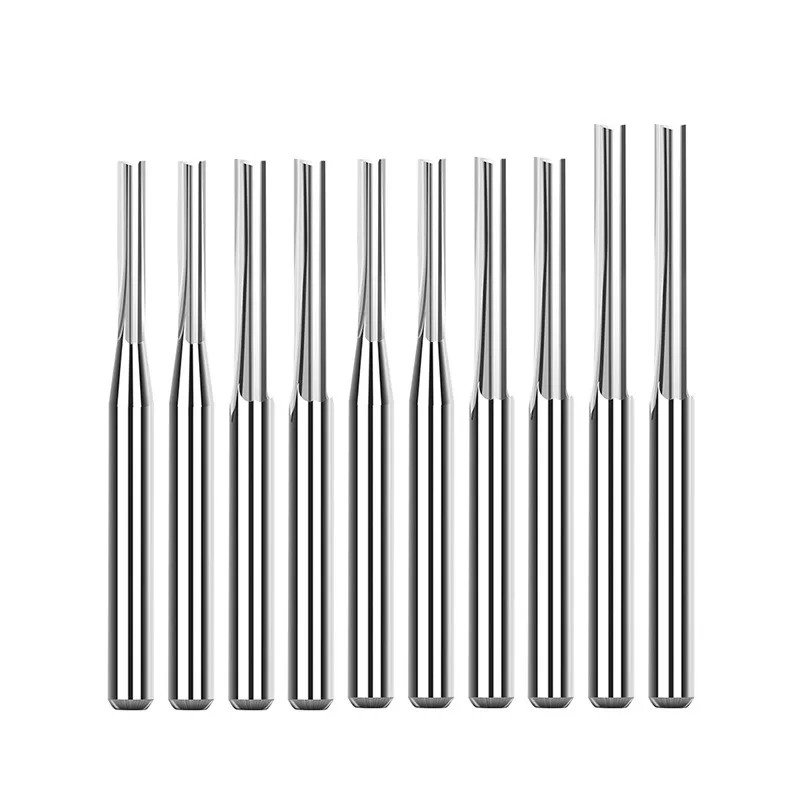 10pcs Carbide End Mill  3.175mm （1/8）Shank 2 Flute Straight Slot Milling Cutter MDF Plastic Wood Cutter CNC Machine Router Bit