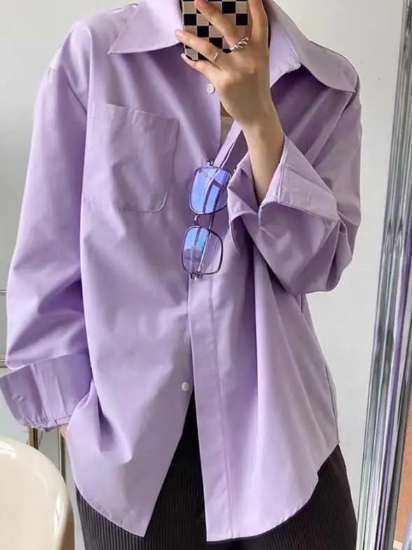 2025 automne/hiver nouvelle mode féminine loisirs vacances bouton couleur unie chemise à manches longues vêtements pour femmes