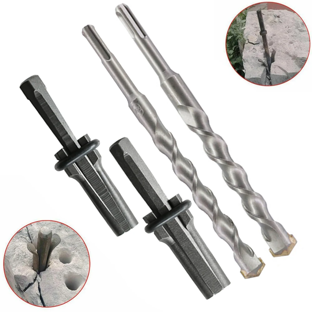 16/18mm Stone Splitter Tool Set Metal Plug Wedges Concrete Rock Demolition With Drill Bit Masonry Construction Hand Tools