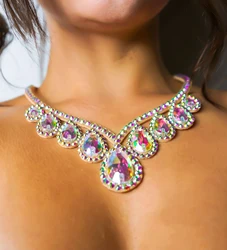 Elegant Gorgeous Colorful Crystal Rhinestone Necklace Banquet Wedding Dress Body Jewelry Generous Fashion Women's Jewelry