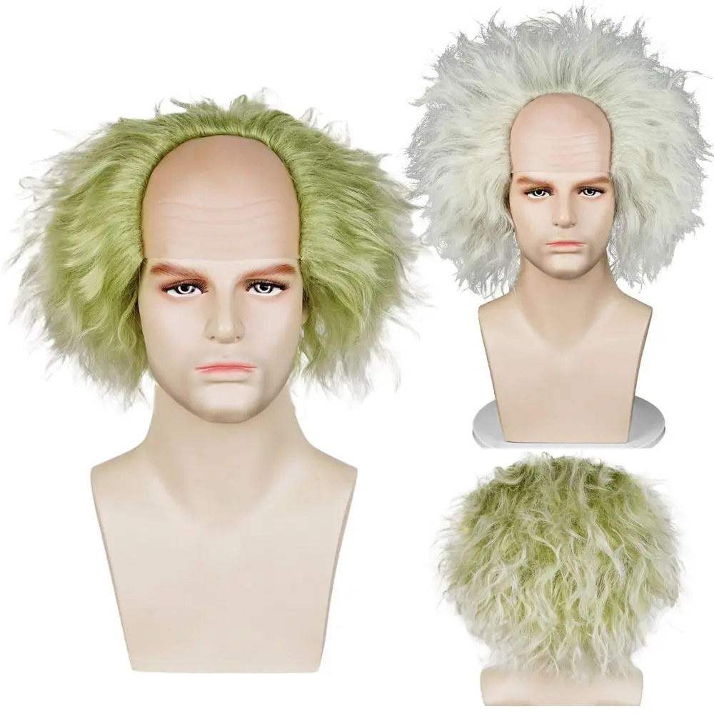 Beetle Cosplay Wigs Costume Accessories for Adult Men Green Wig Heat Resistant Synthetic Hair Carnival Halloween Party Props