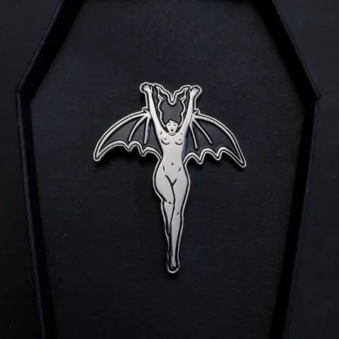 Vampire Bat Woman Witch Enamel Pin Halloween Devil Gothic Girl Badge Dark Art Brooch for Jewelry Accessory