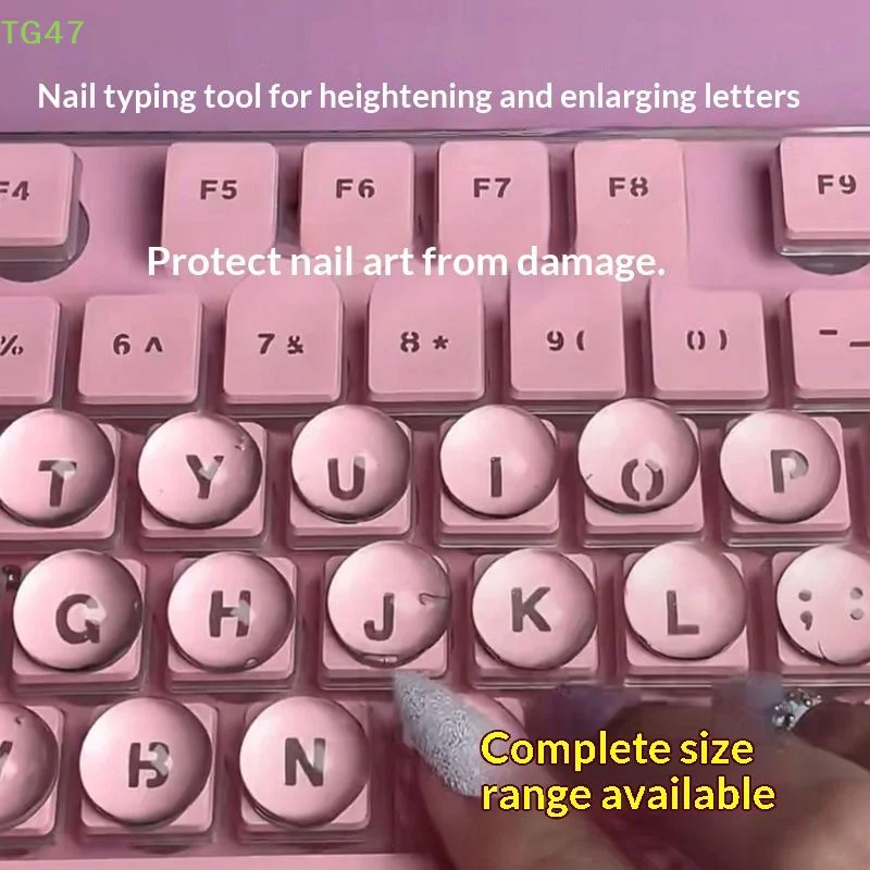【LS】100Pcs Long Nail Suitable Keyboard Stickers Raised Pad Magnified Letters Non-Slip for Gaming Typing Office Laptop Desktop