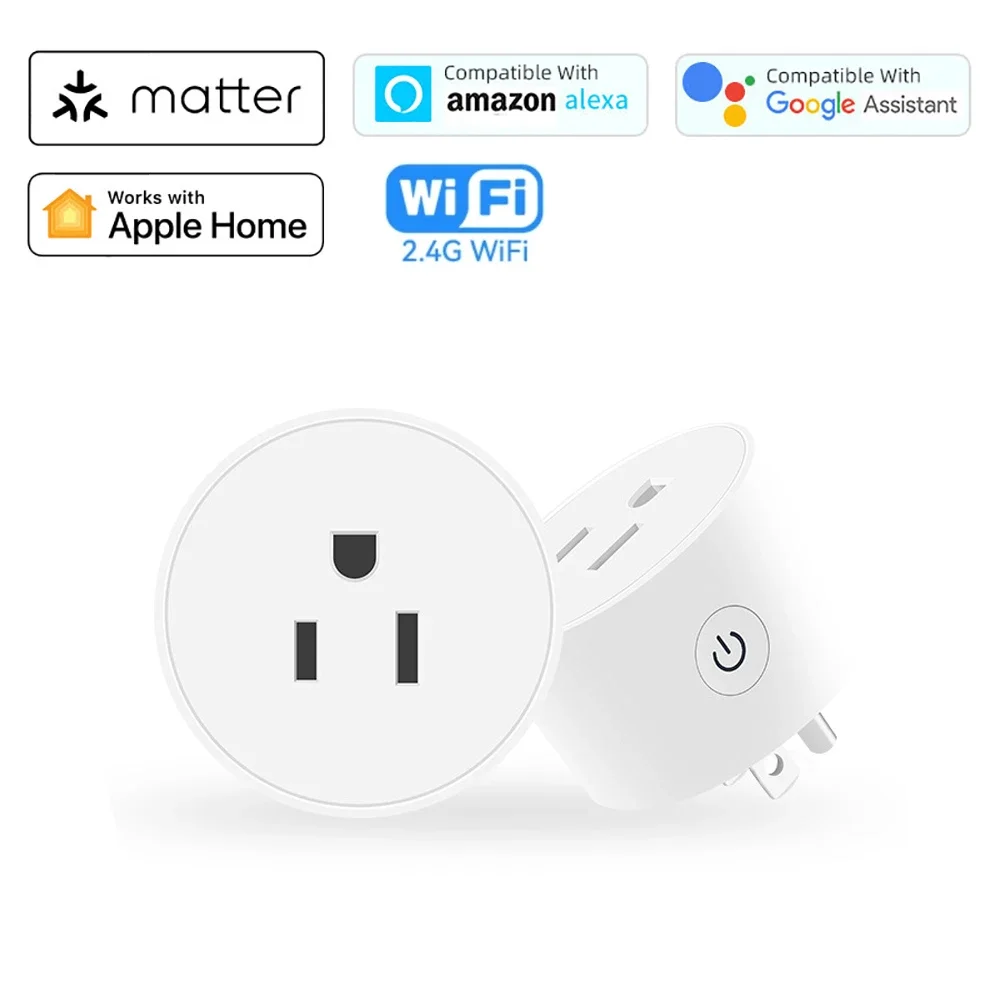 

Matter Smart Socket US Smart Plug 10A Mini Home Appliance Outlet APP Control Work with Homekit Alexa Google Home SmartThings Hub