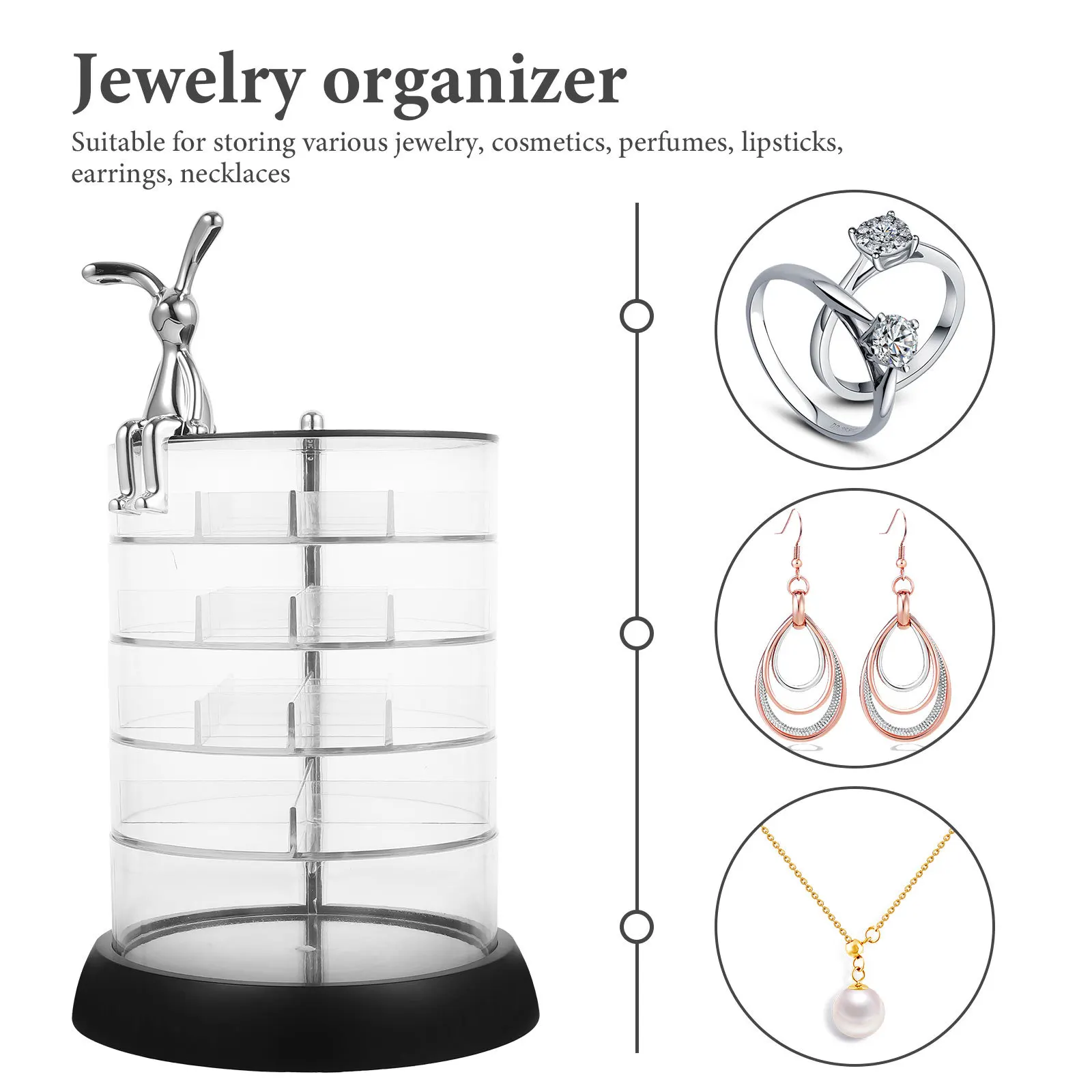 Konijn Sieradendoos Meerlaags Raster Opbergdoos Voor Make-up Lippenstiften Oorbellen Kettingen Ringen Organizer Desktop