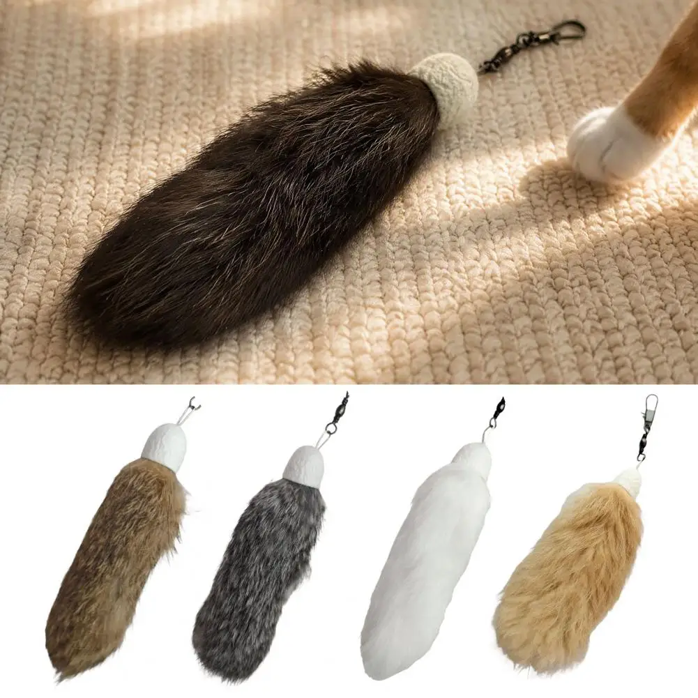 Quiet Nighttime Play Toy Faux Fur Cat Toy Faux Fur Cat Tail Toy Realistic Plush Hunting Teaser Indoor Playstick for Cats